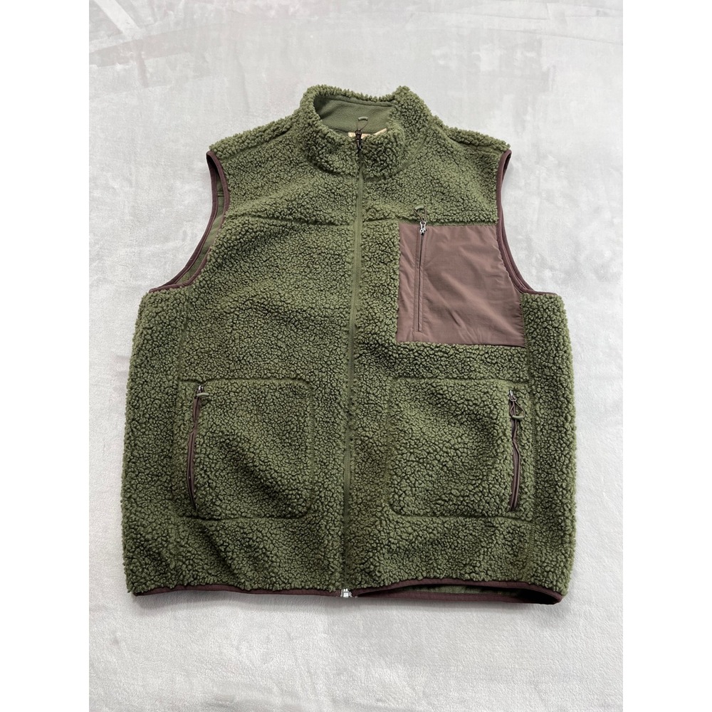Telluride Clothing Sherpa Fleece Vest Men XL Green Full Zip Gorpcore Hiking